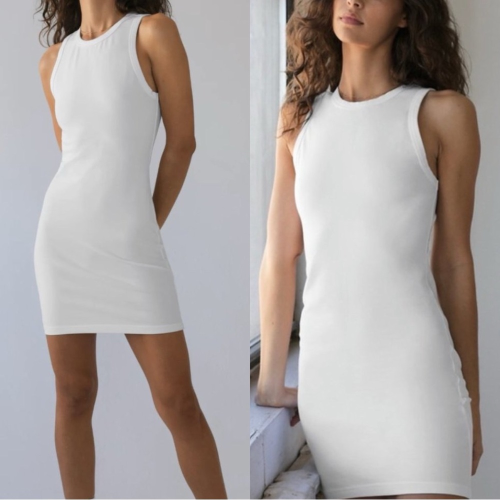 ARITZIA Tna Queens White Sleeveless Knit Ribbed Tank Mini Dress